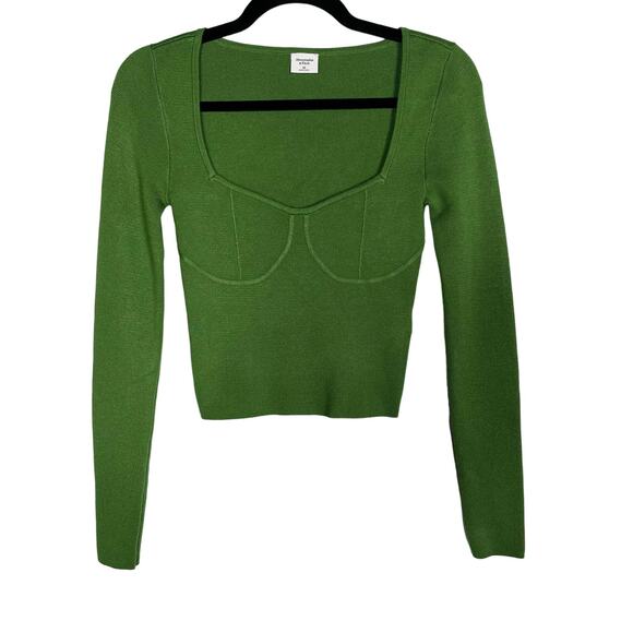 Abercrombie & Fitch Womens XS Green Corset Slim Knit Long Sleeve Cropped Sweater - Picture 1 of 7